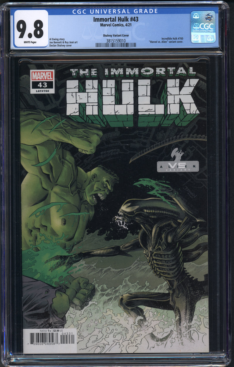 IMMORTAL HULK #43 CGC 9.8 SHALVEY MARVEL VS ALIENS COVER