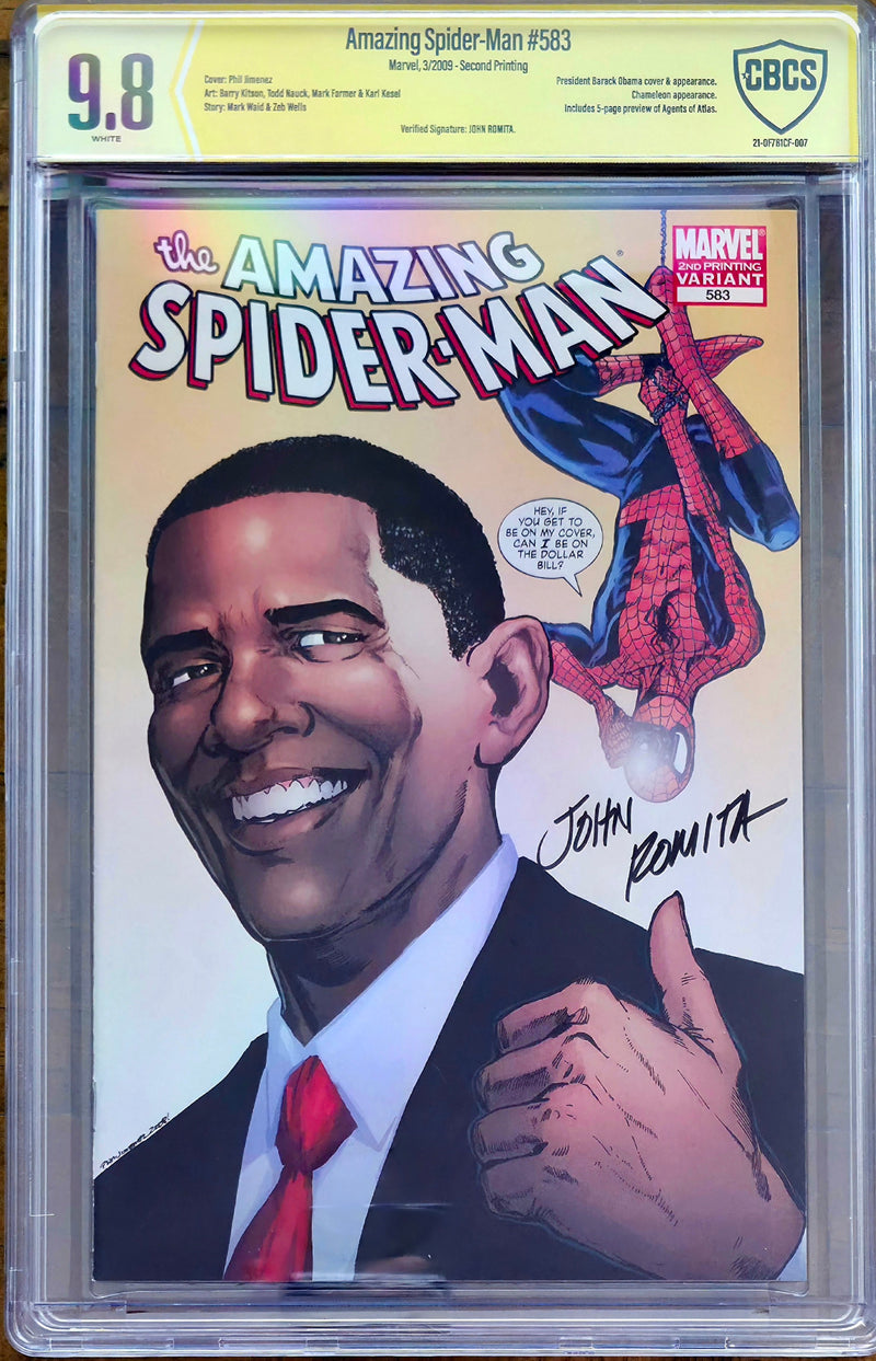 AMAZING SPIDER-MAN #583 CBCS SS 9.8 2ND PRINT OBAMA COVER SIGNED BY JOHN ROMITA