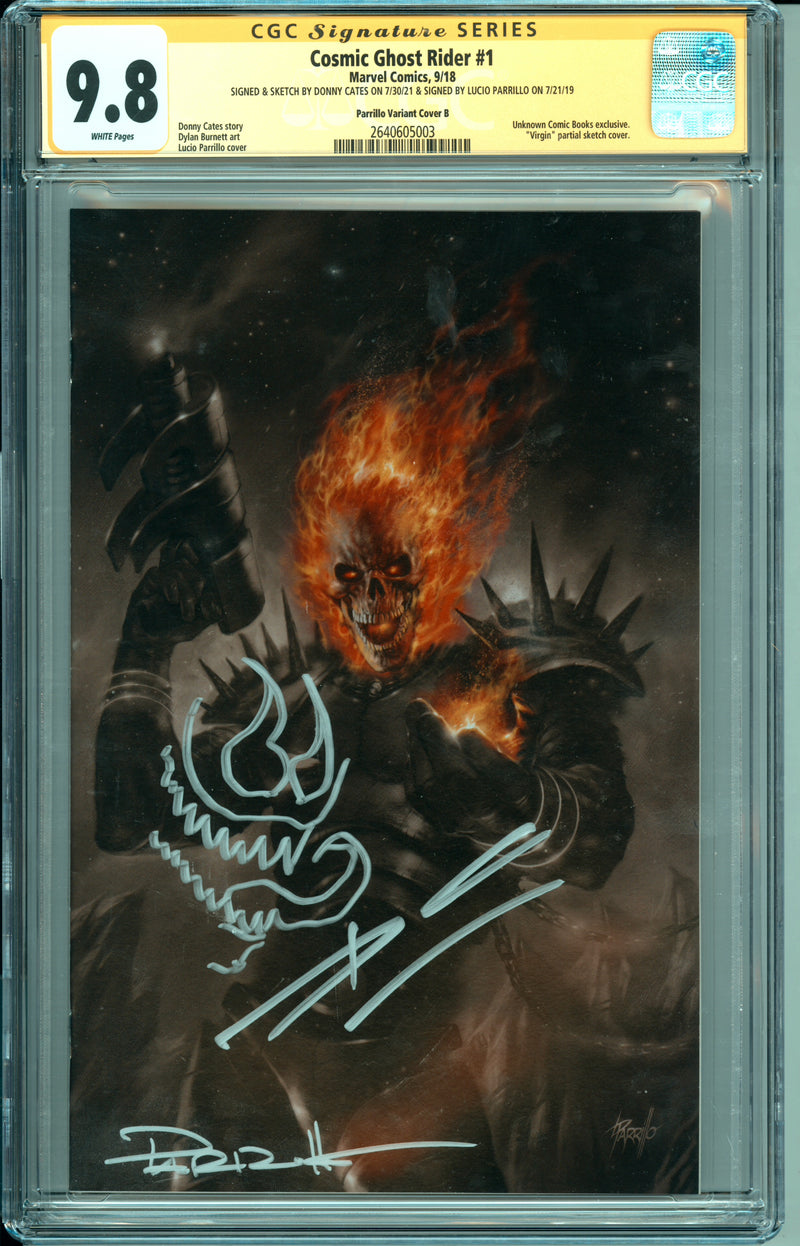 COSMIC GHOST RIDER #1 CGC SS 9.8 PARRILLO B SIGNED & SKETCH BY DONNY CATES & LUCIO PARRILLO
