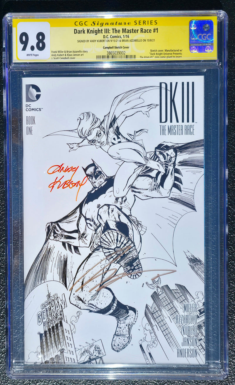DARK KNIGHT III THE MASTER RACE #1 CGC SS 9.8 CAMPBELL B&W SIGNED BY KUBERT & AZZARELLO