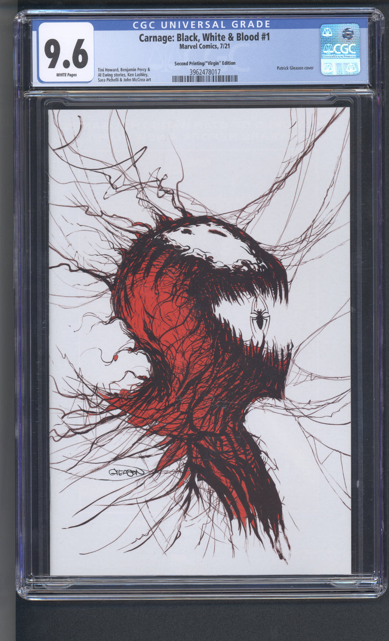 CARNAGE BLACK, WHITE & BLOOD #1 CGC 9.6 2ND PRINT GLEASON VIRGIN