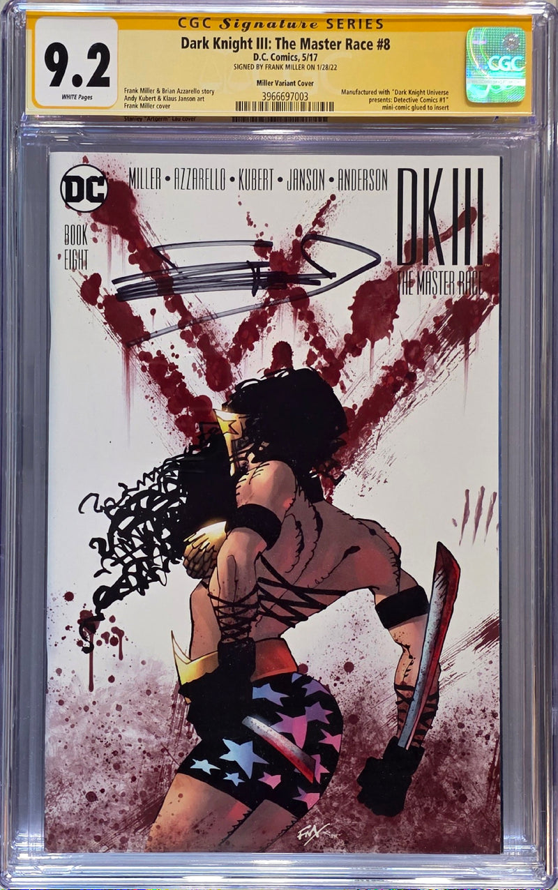 DARK KNIGHT III THE MASTER RACE #8 CGC SS 9.2 COVER BY AND SIGNED BY FRANK MILLER