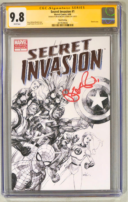 SECRET INVASION #1 CGC SS 9.8 THIRD PRINTING SIGNED BY BRIAN MICHAEL BENDIS ON 3/20/22