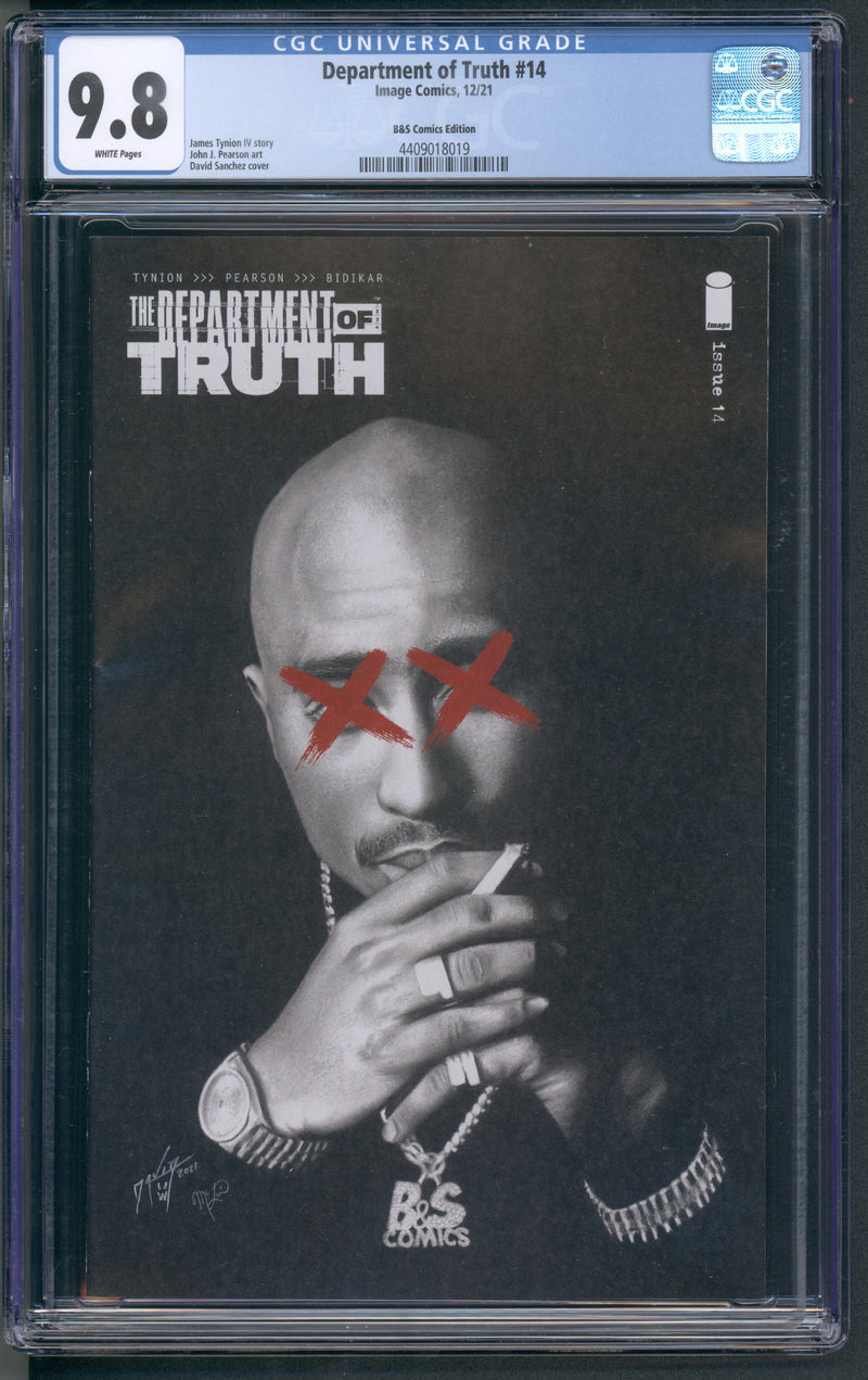DEPARTMENT OF TRUTH #14 CGC SS 9.8 SANCHEZ TUPAK SIGNED BY MARTIN SIMMONDS & JAMES TYNION IV
