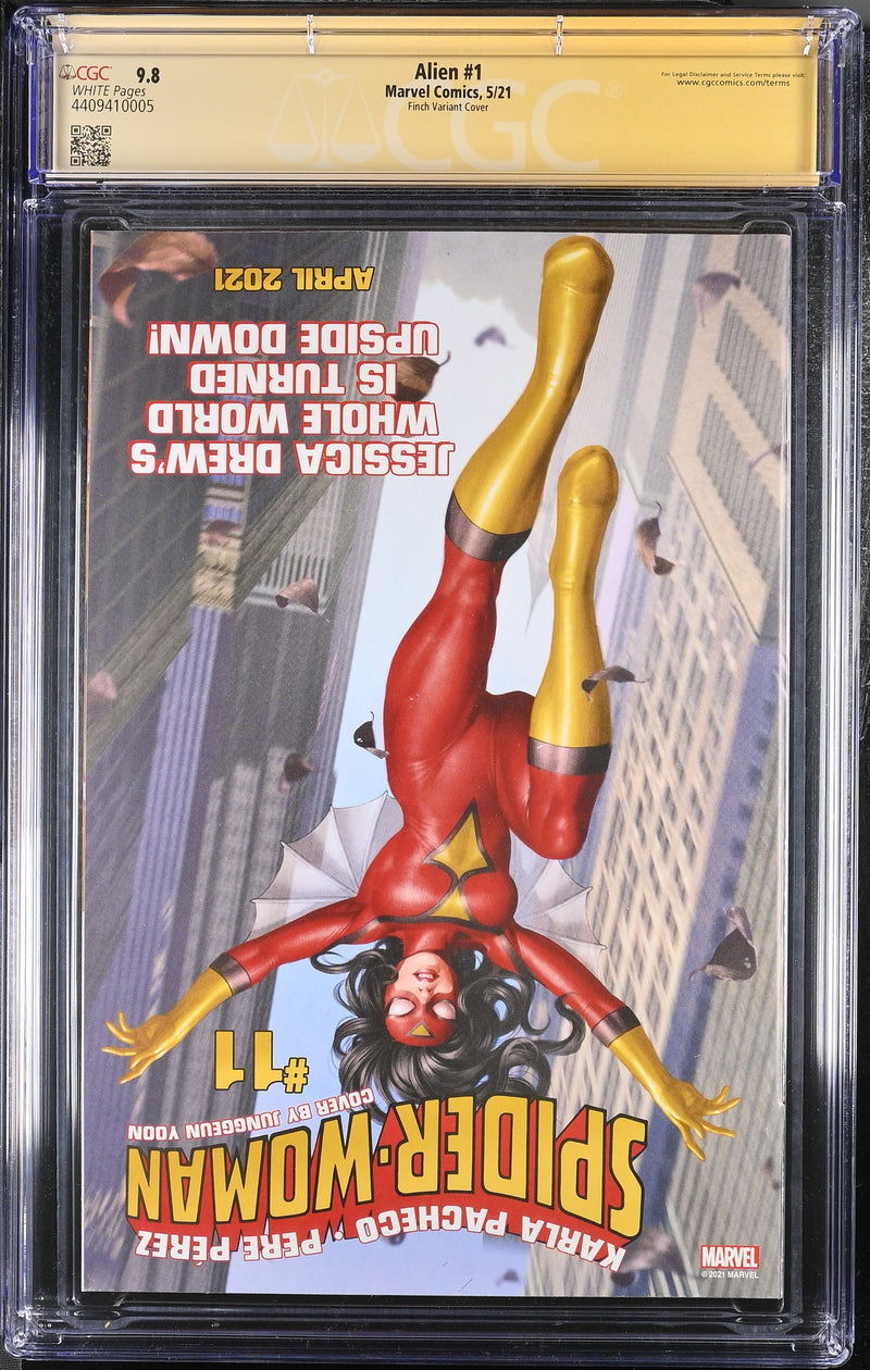 ALIEN #1 CGC SS 9.8 FINCH SIGNED BY JENETTE GOLDSTEIN, LEON REISER, PAUL REISER, HANS RODIONOFF & BRIAN VOLK-WEISS ON 3/31/24