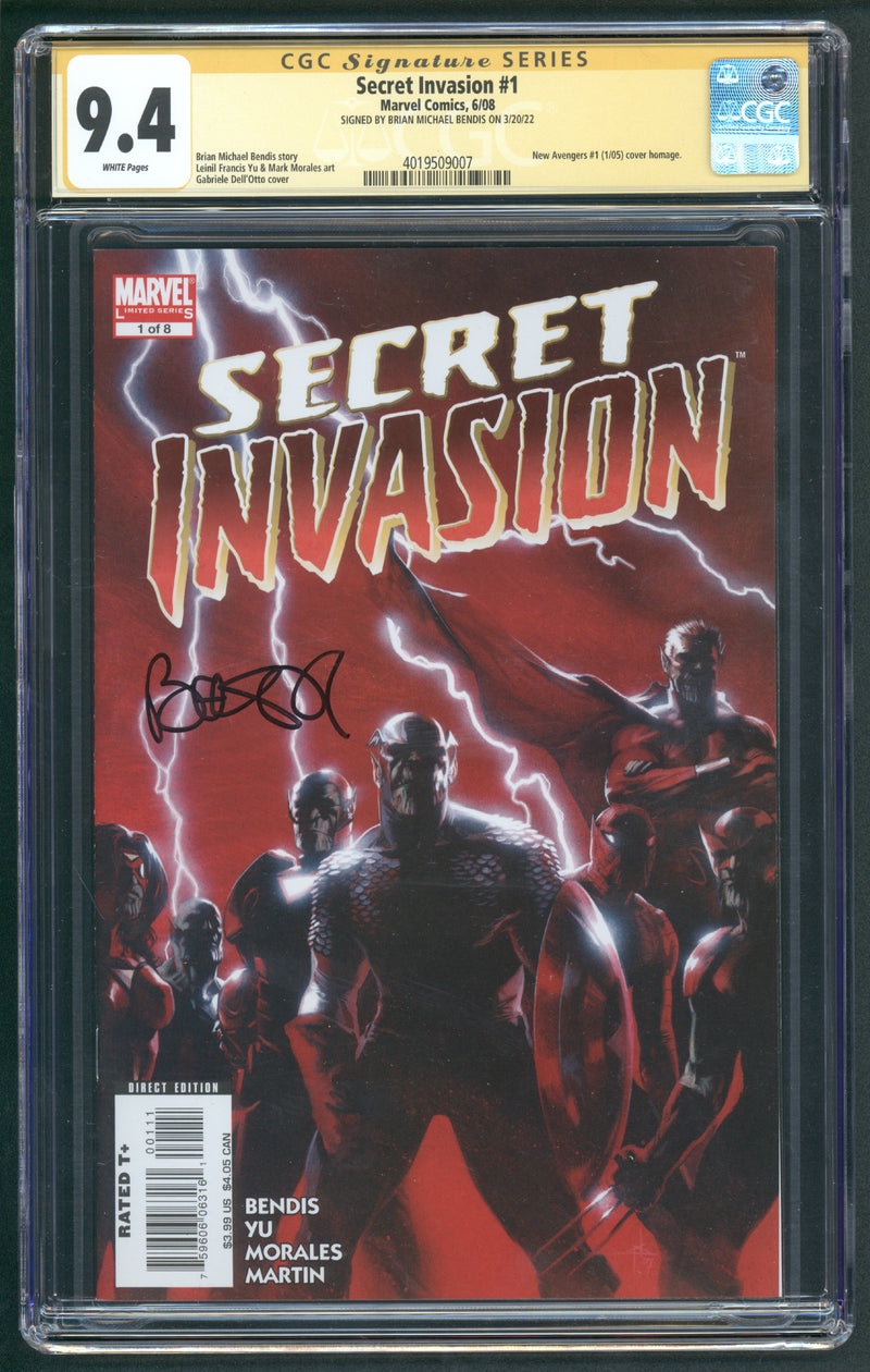 SECRET INVASION #1 CGC SS 9.4 BRIAN MICHAEL BENDISサイン入り