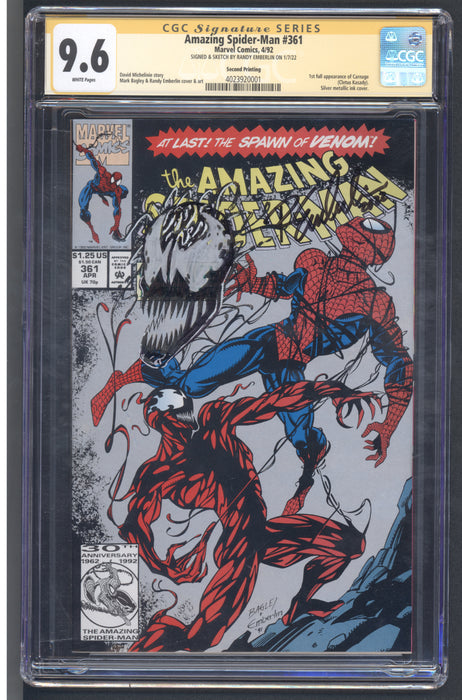 AMAZING SPIDER-MAN #361 CGC SS 9.6 SIGNED & SKETCH BY RANDY EMBERLIN 2ND PRINT