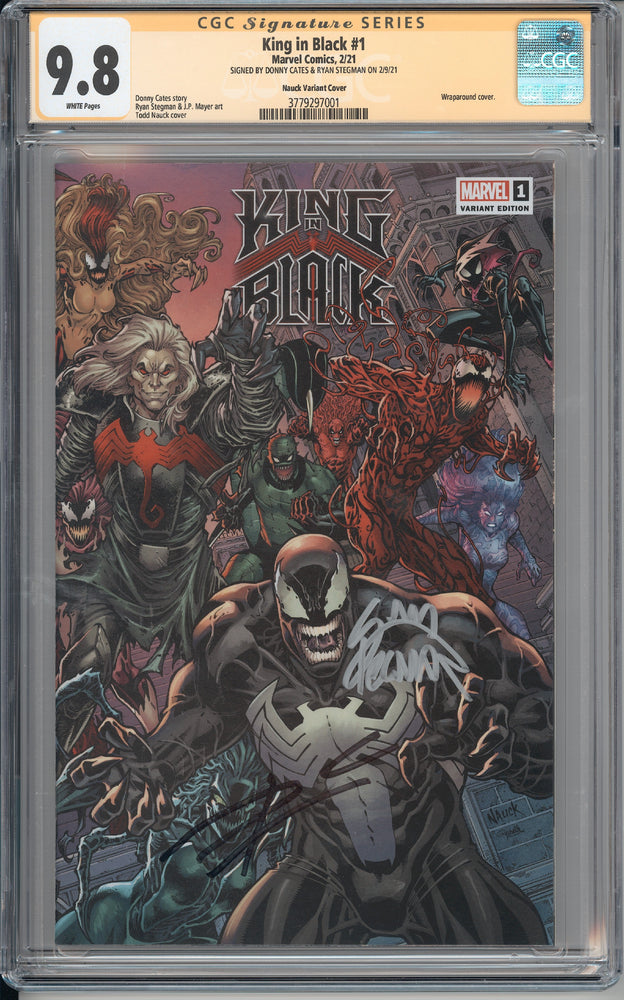 King in Black #1 CGC SS 9.8 Nauck 1:200 Cover SIGNED BY DONNY CATES & RYAN STEGMAN Wraparound Cover Every Symbiote