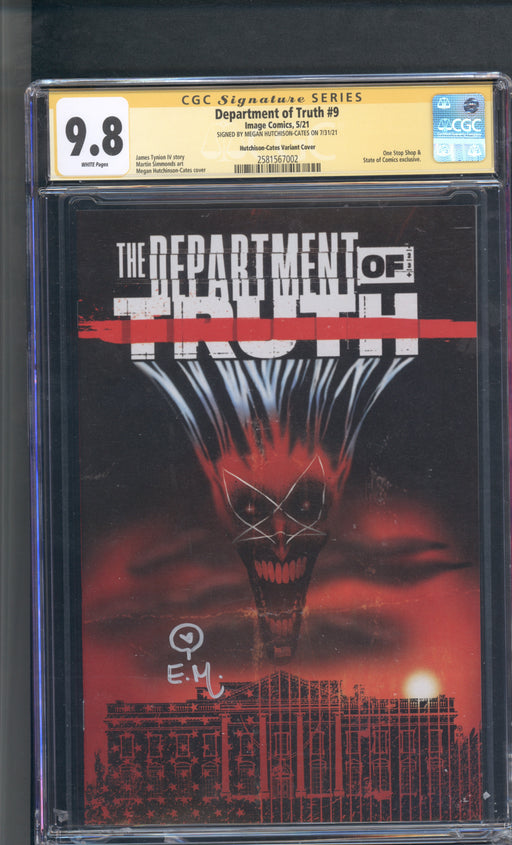 Department of Truth 9 Signed By Megan Hutchison Variant Cover Ltd 500 CGC SS 9.8