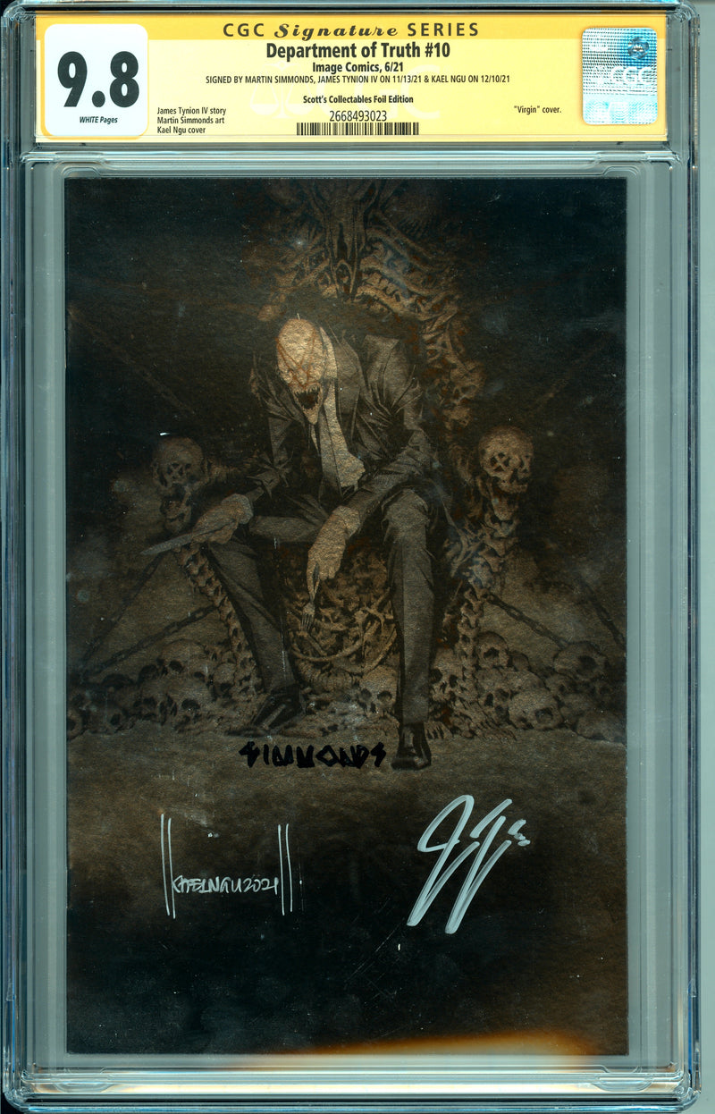 DEPARTMENT OF TRUTH #10 CGC SS 9.8 NGU COVER & SIGNED X3 NGU,TYNION, SIMMONDS