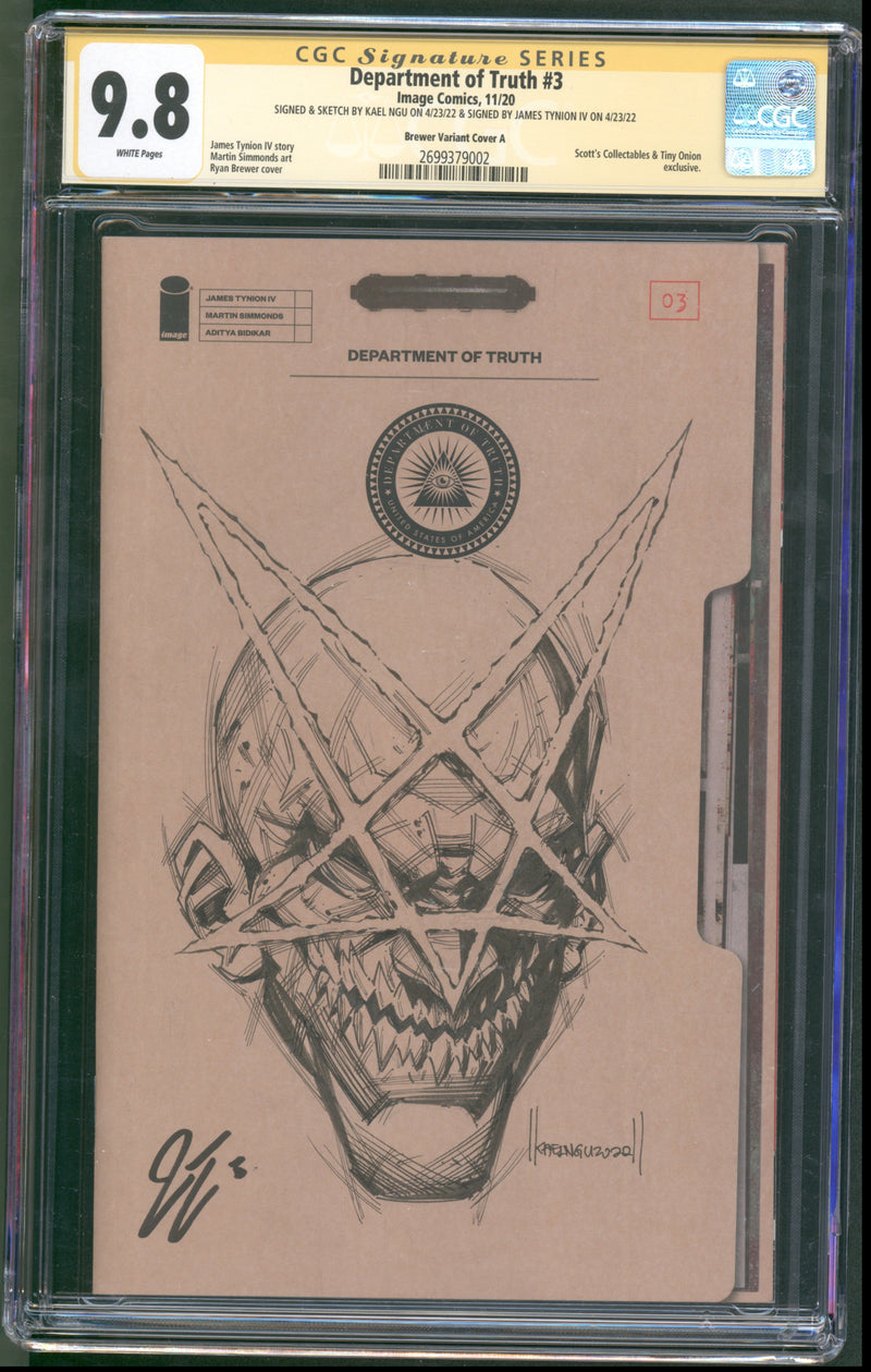 DEPARTMENT OF TRUTH #3 CGC SS 9.8 BREWER COVER SIGNED & SKETCH BY KAEL NGU & JAMES TYNION IV