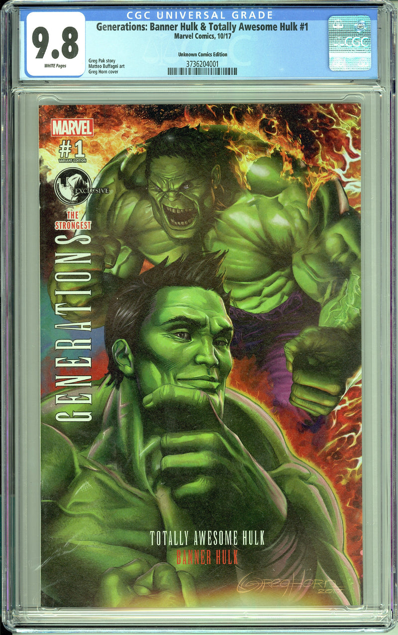 GENERATIONS BANNER HULK & TOTALLY AWESOME HULK #1 CGC 9.8 GREG HORN