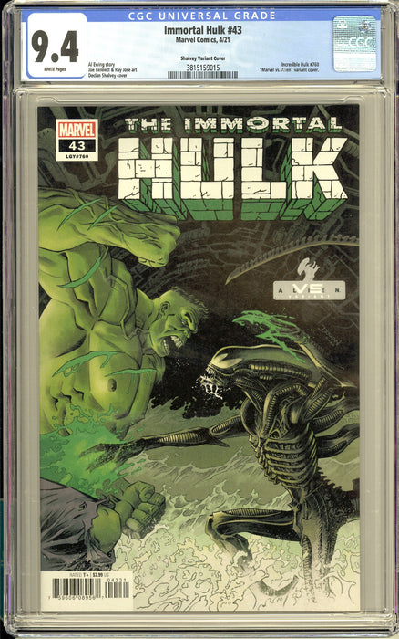 Immortal Hulk #43 CGC 9.4 Shalvey Variant Cover