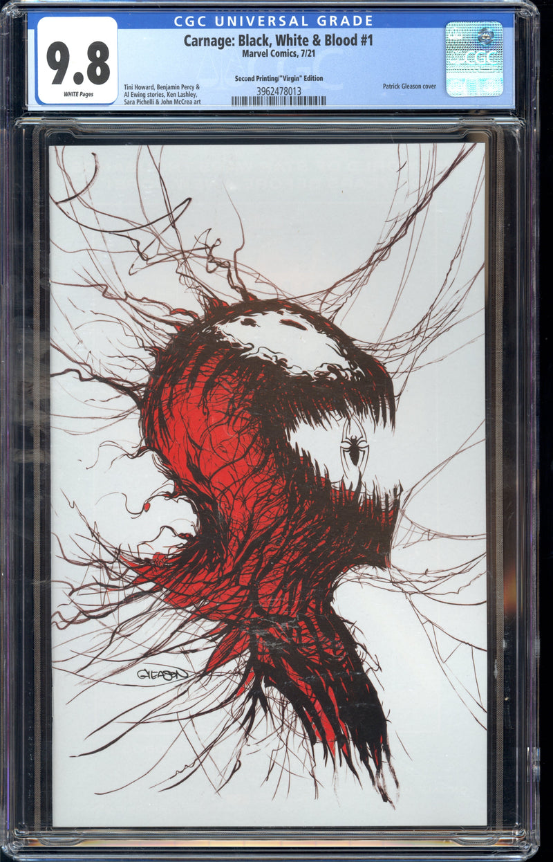 CARNAGE BLACK, WHITE & BLOOD #1 CGC 9.8 2ND PRINT GLEASON VIRGIN