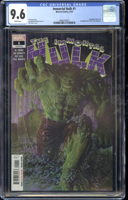 IMMORTAL HULK #1 CGC 9.6 ALEX ROSS COVER
