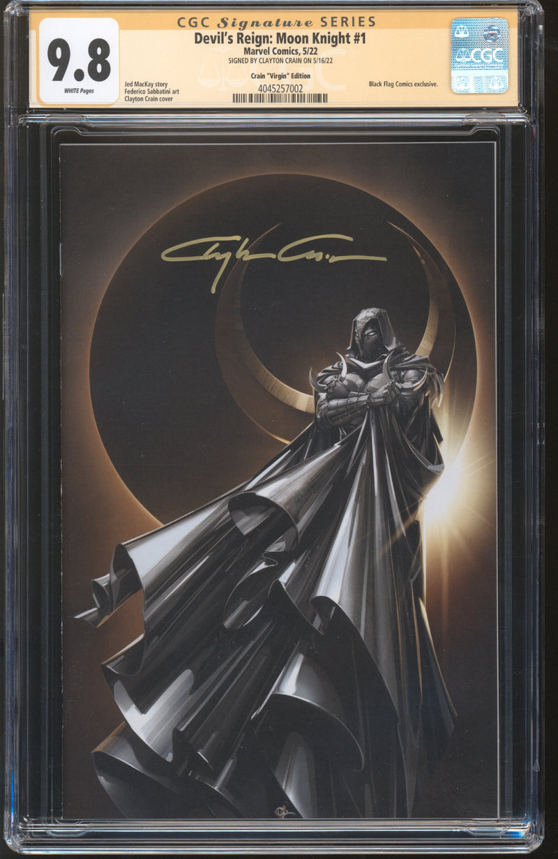 DEVIL'S REIGN MOON KNIGHT #1 CGC 9.8 CRAIN VIRGIN EDITION